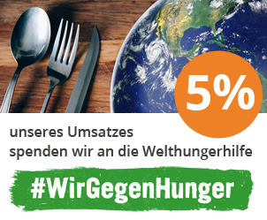 2% unseres Gesamtumsatzes spenden wir an die Welthungerhilfe